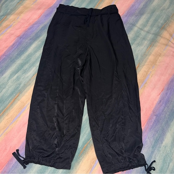 NWT Anthropologie Tiny Heidi Ankle Tie Satin High Waist Baggy Pants Black L - Picture 4 of 7